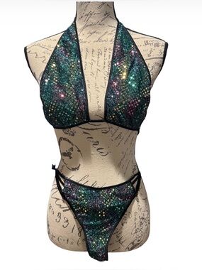Unbranded competition bikini posing suit green blue purple mermaid size large